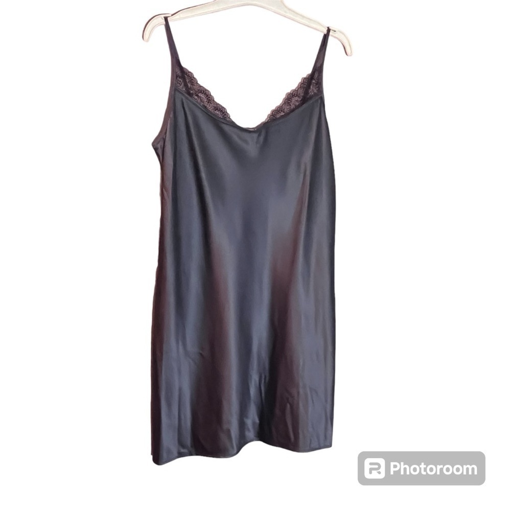 Vanity Fair Black Mini slip Dress old money coquette Lace Lingerie Nightie Med.